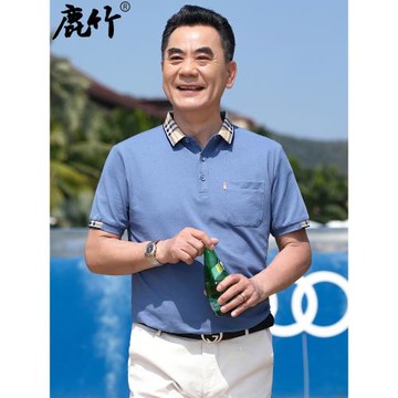 爸爸夏裝新款短袖t恤真口袋中年男士polo衫中老年男裝夏季上衣服