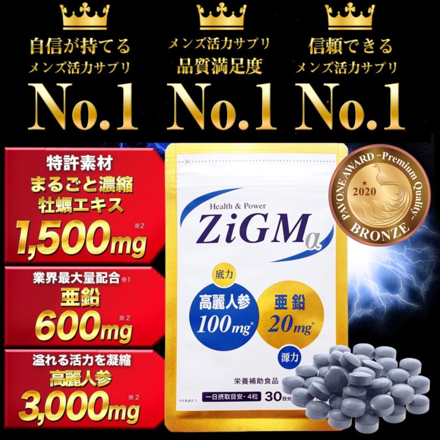 ZiGMα（ジグムアルファ）120粒 30日分 亜鉛600mg最高配合 活力サプリ