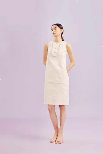 【HotSummer】 卡其復古風釦子洋裝