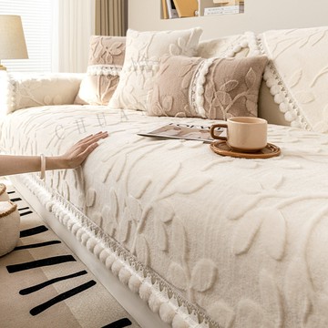 法式 奶油風沙發墊 毛絨 柔軟沙發墊套 固定防滑 沙發坐墊蓋布 靠背巾