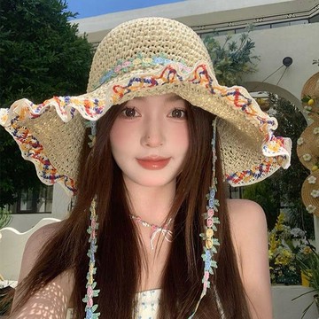 🚀在臺直出 可開統編😊民族風大帽檐草帽女夏海邊度假沙灘帽子遮陽防曬漁夫帽草編太陽帽