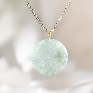 冰飄花翡翠無事圓牌項鍊 18K金墜頭 | 天然緬甸玉翡翠A貨 | 送禮