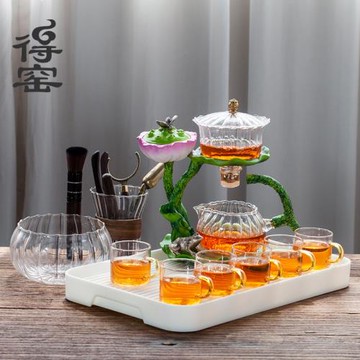得窯 荷荷美美自動茶具 玻璃懶人功夫套裝家用辦公室會客創意茶具