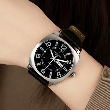 PRECIOUS DUKE曜影商務系列日顯真皮手錶【WPD8052】-黑面黑帶