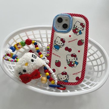 可愛草莓kt貓咪適用iPhone15手機殼16/13蘋果14ProMax防摔軟殼全包12pm/11p硅膠XR套Xs/67p個性女創意8Plus潮
