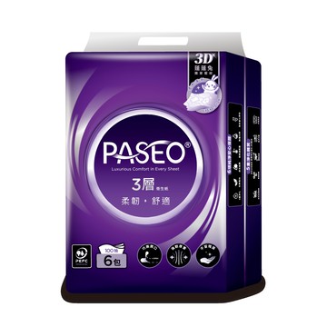 【蝦皮直營】PASEO 3層柔韌舒適抽取式衛生紙PEFC- 100抽x6包/串 無螢光劑