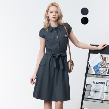 【MEDUSA】軍風肩袢綁帶休閒洋裝 - 2色(M-XL) | 休閒短洋裝