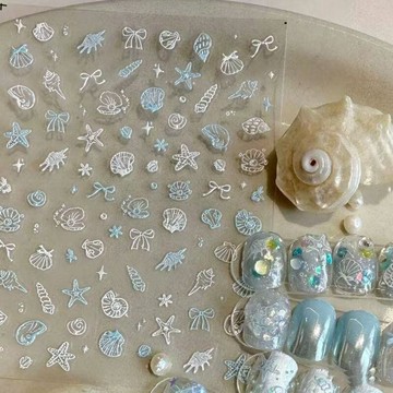 🎀台灣出貨🎀 韓系美甲貼紙 夏日夢幻貝殼光海螺海星貝殼浮雕美甲貼紙定製水木創意diy手賬貼
