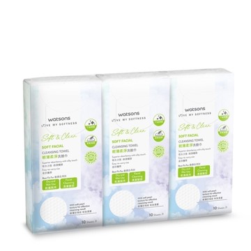 屈臣氏輕薄柔淨洗臉巾10片3包入(抽取式)