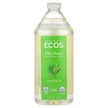 Earth Friendly Products, ECOS®，植物基洗手皁補充裝，檸檬草香，32 液量盎司（946 毫升）