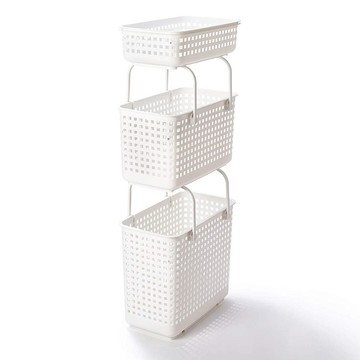 日本Like-it｜[窄款]隙縫型多功能可堆疊收納籃 洗衣籃(三層組)三層白色(不含蓋子及輪子)