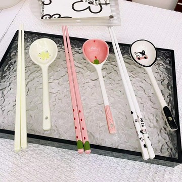 🔥桃園有貨🔥【1萬人好評】超高顔值筷子勺子套裝卡通勺筷工作餐具學生宿捨單人閨蜜情侶餐具 ZQMD NSZN