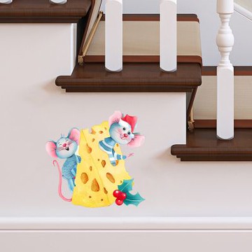 【MR.ZAKKA】創意壁貼-聖誕節主題 可愛手繪起司聖誕小老鼠 節慶布置 DIY可移式壁貼 無痕壁貼 牆貼