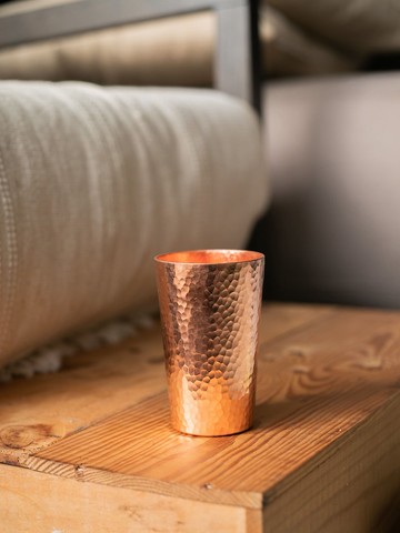 365ml冷飲杯. 手工製作鍛敲鎚理錐形紅銅杯