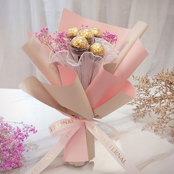 【KIRA與花花藝】FOREVER金莎花束/五顆/粉紅/乾燥花花束/情人節花束/畢業花束/生日禮物/情人節禮物