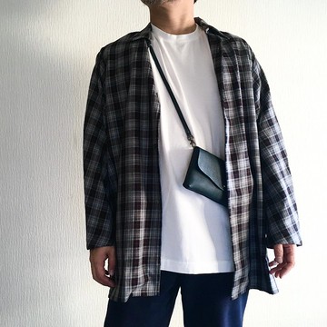 Cow shrink leather and cow floor velor 簡約錢包肩[海軍]