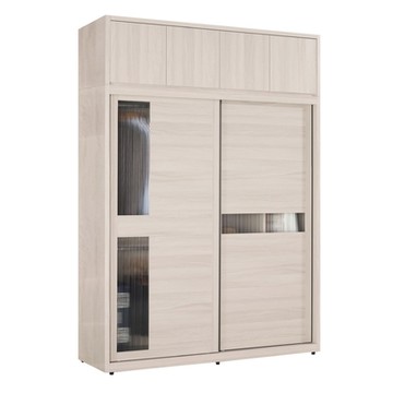 文創集 納莉爾5.9尺玻璃推門加高衣櫃組合-176x60x247cm免組