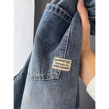 加絨復古牛仔褲男款直筒寬松美式做舊水洗松緊腰百搭休閑闊腿褲子