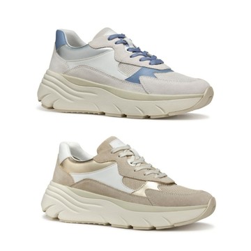【GEOX】女鞋 休閒鞋 米白/淺藍 小白鞋 RESPIRA™ 透氣防潑水厚底運動鞋  2色 新品