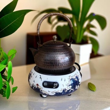 電陶爐家用小型茶爐煮茶器電茶壺燒水純紫銅茶壺銅罐整套圍爐煮茶