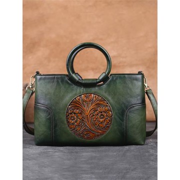 中國風文藝青年復古女包百搭手提包手工擦色單肩包女花朵斜跨包包