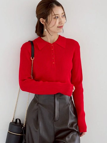 素面/條紋針織長袖羅紋Polo衫(0F001173210) - Te chichi