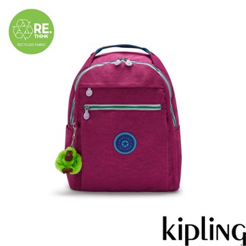 Kipling (網路獨家款) 紫紅色多袋實用後背包-MICAH