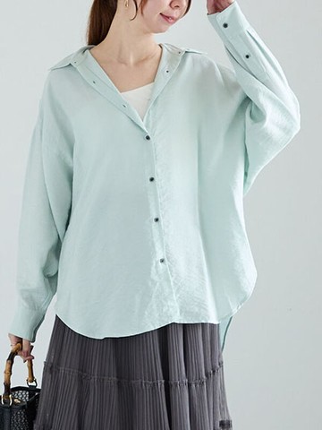 前短後長圓弧下襬長袖翻領襯衫(0F000521410) - Te chichi