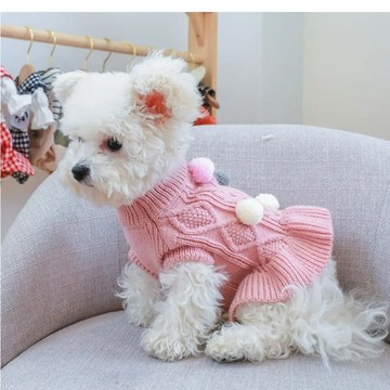 寵物衣服 寵物毛衣 秋冬狗狗衣服 貓咪毛衣 泰迪比熊狗裙子 公主球球丸子毛線裙 寵物服飾【不二雜貨】