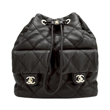 Chanel 香奈兒 展示品 羊皮金釦雙口袋束口後背包(AS4342-黑)