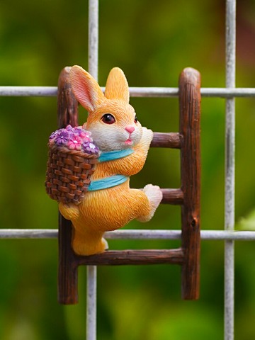 兔子爬梯花盆掛件可愛魚缸造景掛件陽臺花園盆栽微景觀裝飾小擺件