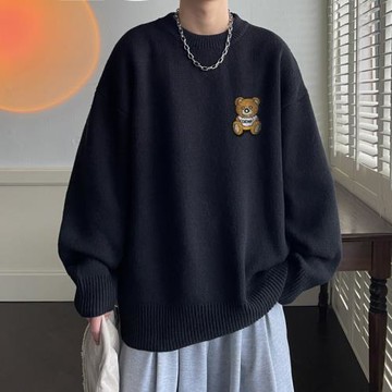 日系簡約小熊毛衣男裝寬松學生潮牌針織衫打底衫加厚長袖保暖內搭