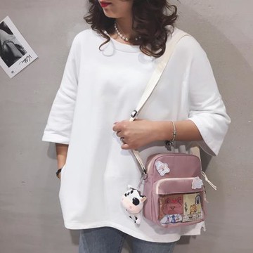 日系元素可愛古著感少女學生單肩斜跨包帆布包新款韓版百搭網紅書