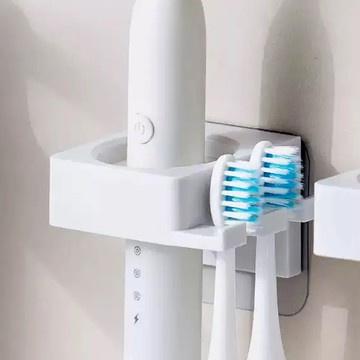 日本 霜山 免鑽釘無痕壁掛浴室用牙膏/梳子/電動牙刷收納架
