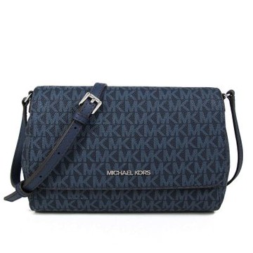 MICHAEL KORS Jet Set Item銀字防刮滿版Logo翻蓋斜背包(海軍藍)