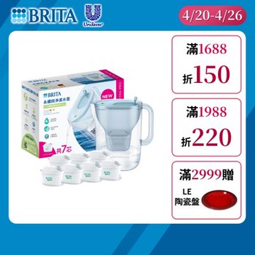 【BRITA官方】[共7芯] Style永續純淨濾水壺 冰川藍3.6L+MAXTRA PRO濾芯 全效型x7