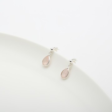 【Angel & Me】圓珠 水滴 粉晶 一對 s925 純銀 耳環 耳夾 情人節