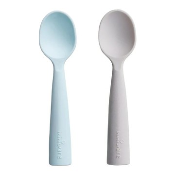Miniware 矽膠兒童湯匙組 食品級矽膠製成 寶寶學習湯匙 2入  芝麻+海藍  1組