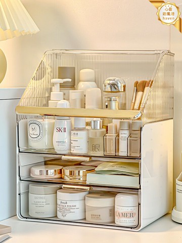 【防塵透明】化妝品收納盒 亞克力收納盒 桌面收納 化妝品置物架 護膚品收納 梳妝臺整理 多層分格 口紅收納 透明防塵蓋 美妝收納神器