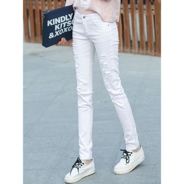 破洞牛仔褲女2025春夏薄款乞丐爛洞九分長褲高腰顯瘦緊身鉛筆褲子