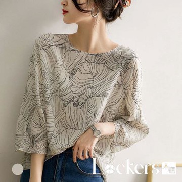 【Lockers 木櫃】夏季清爽感連肩七分袖印花上衣 L113031505
