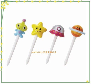 asdfkitty*日本msa 宇宙人 星星 UFO 土星 食物叉/三明治叉/水果叉-便當-日本正版