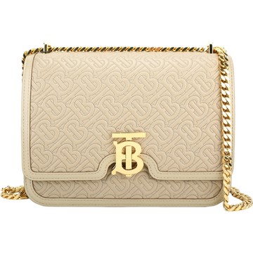 BURBERRY 巴寶莉  TB 中型 字母絎縫羔羊皮鍊帶肩/斜背包(卡其色)