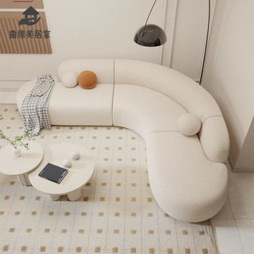 奶油風 弧形接待 沙發 客廳輕奢現代設計師休息區創意轉角沙發 茶幾qxm8291