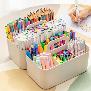 ✏️【多功能馬克筆收納盒】疊加分格桌面整理盒 台灣出貨 文具化妝品收納 手提式筆筒 整潔有序