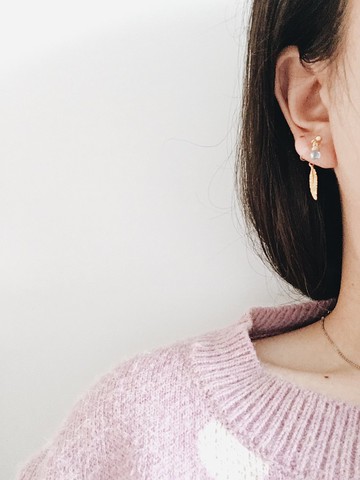 Enko |  故事裡的蹤跡 羽毛14K包金 托帕石耳環耳夾