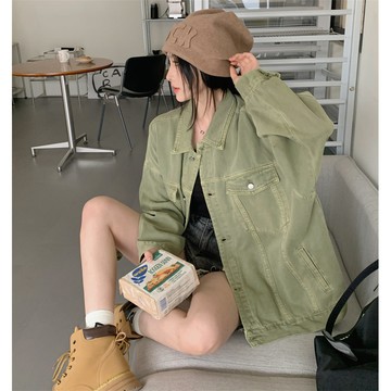M-3XL 韓版寬鬆百搭休閒工裝夾克外套上衣 復古風牛仔外套 大尺碼女裝外套 顯瘦上衣 工裝外套 胖MM穿搭 丹寧