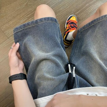 星空紋牛仔短褲男夏季2025新款美式復古潮牌痞帥寬松直筒五分褲子