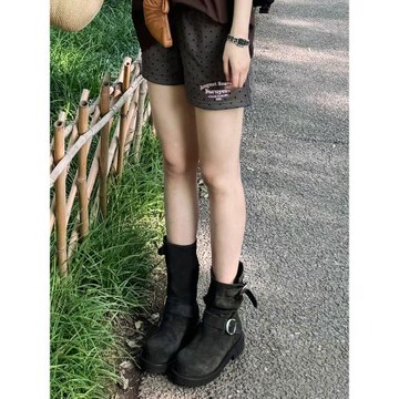 復古短靴女2024夏季新款擦色中筒靴厚底西部牛仔馬丁騎士靴堆堆靴