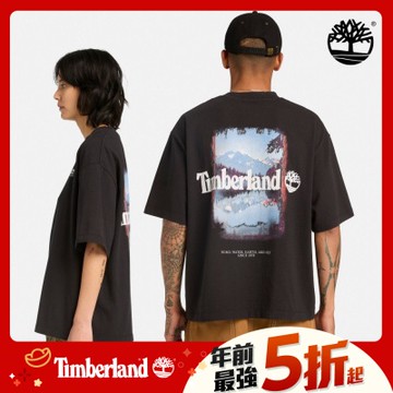 (領券再折)Timberland官方旗艦 中性黑色寬版戶外背面圖案T恤|A5STQ001